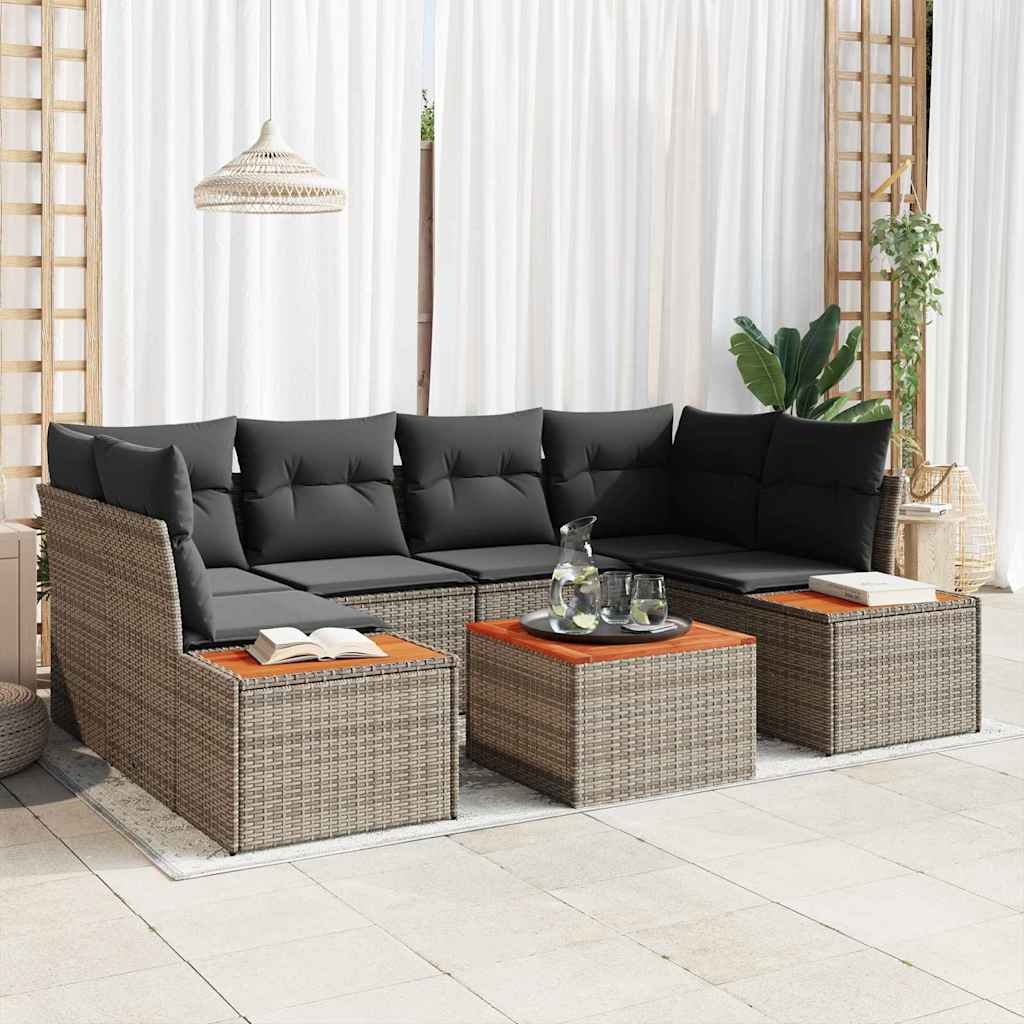 Conjunto de Sofás de Jardim 7 pcs Bege Polirratan