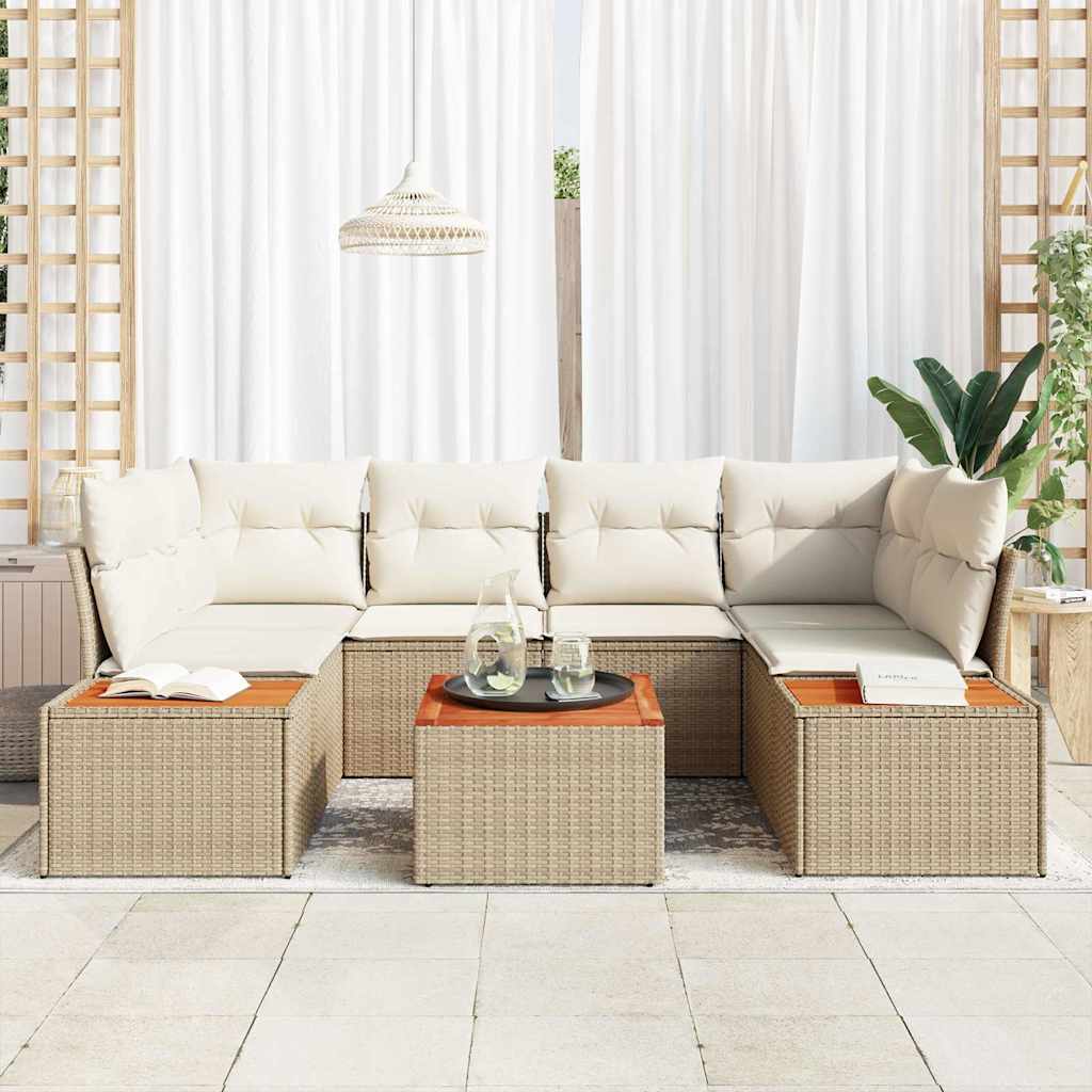 Conjunto de sofá de jardín 7 pcs Beige Poliratán
