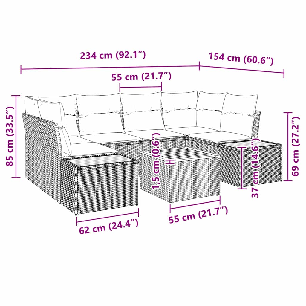 Conjunto de sofá de jardín 7 pcs Beige Poliratán