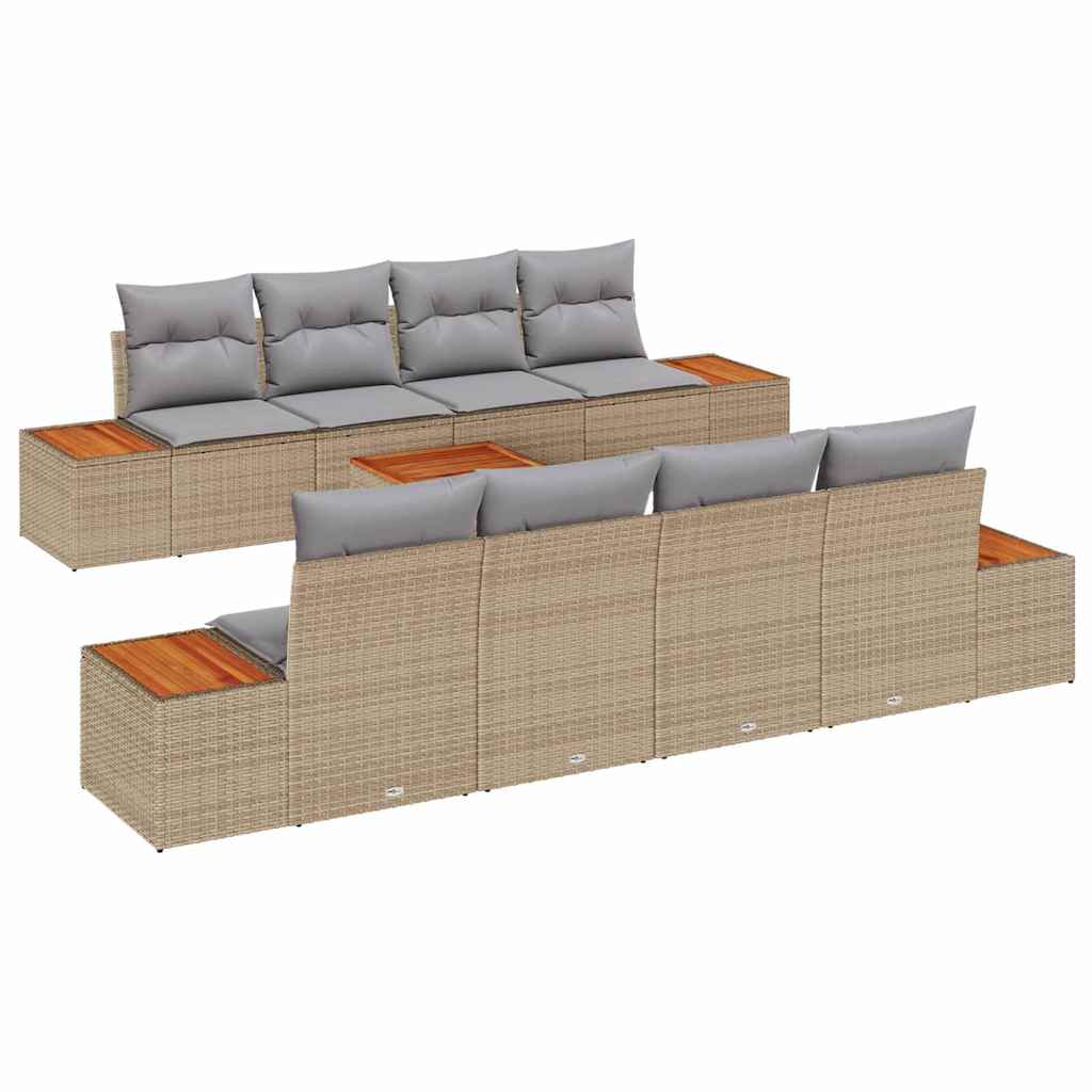 Conjunto de sofá de jardín 9 pcs Beige Poliratán