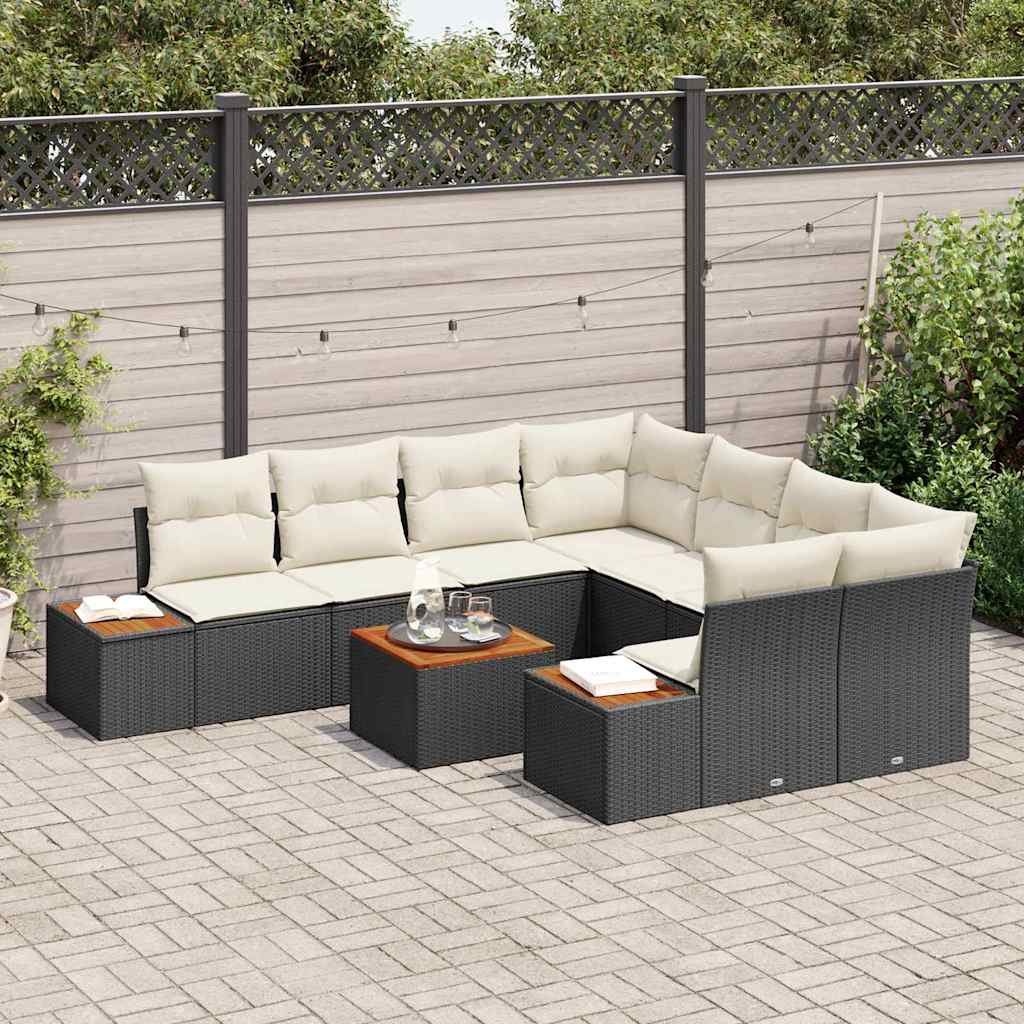 Conjunto de sofá de jardín 9 pcs Negro Poliratán