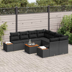 Conjunto de sofá de jardín con cojín 9 pcs Negro Poliratán