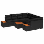Conjunto de sofá de jardín con cojín 9 pcs Negro Poliratán