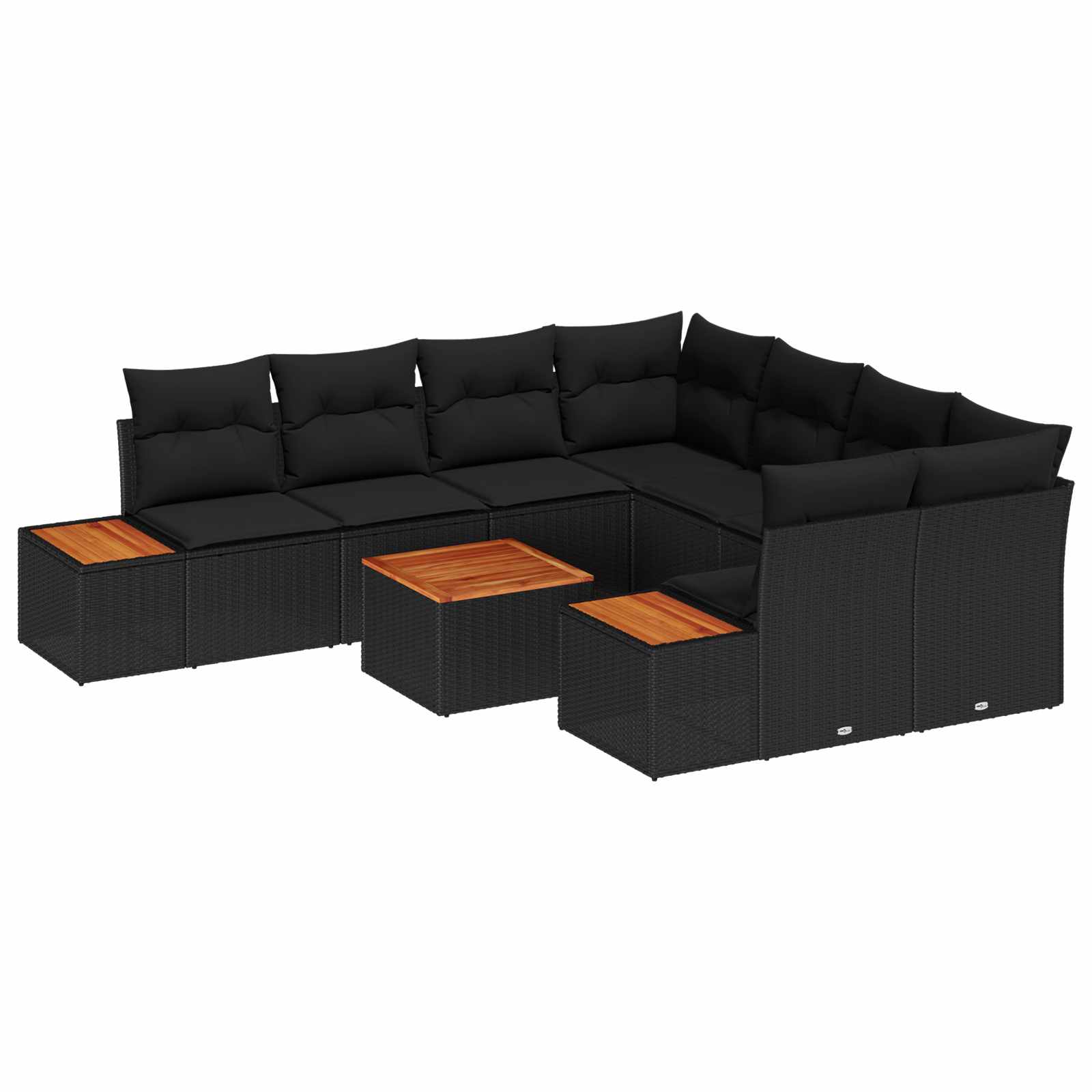 Conjunto de sofá de jardín con cojín 9 pcs Negro Poliratán
