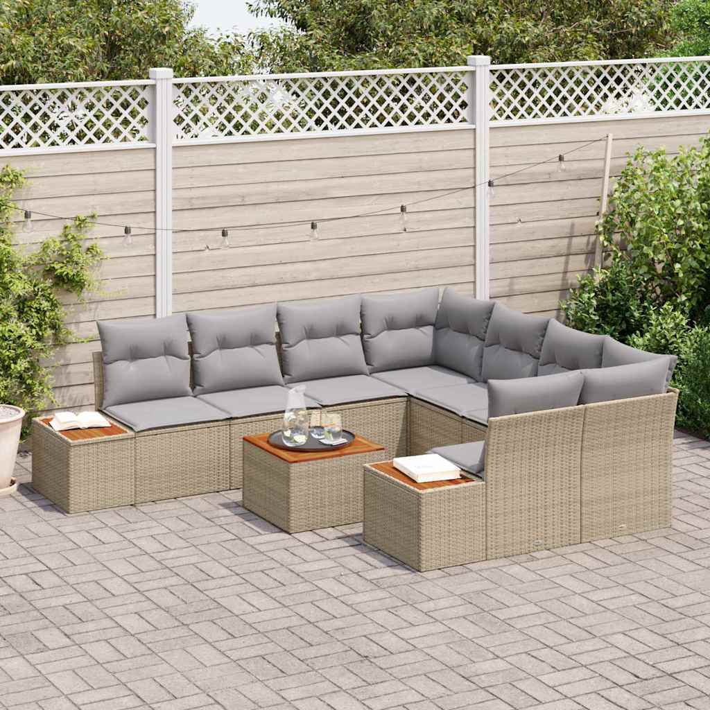 Conjunto de sofá de jardín con cojín 9 pcs Beige Poliratán