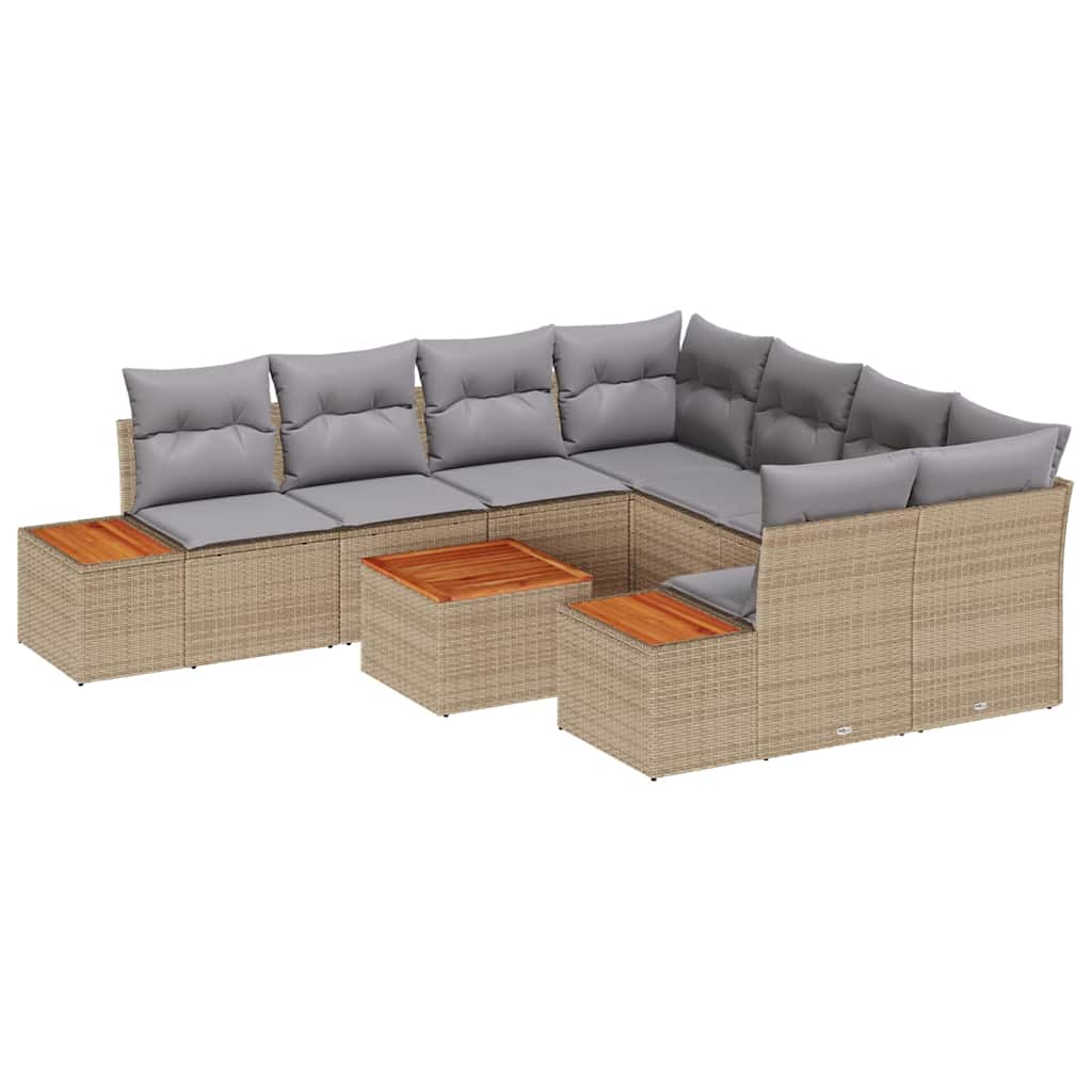 Conjunto de sofá de jardín con cojín 9 pcs Beige Poliratán
