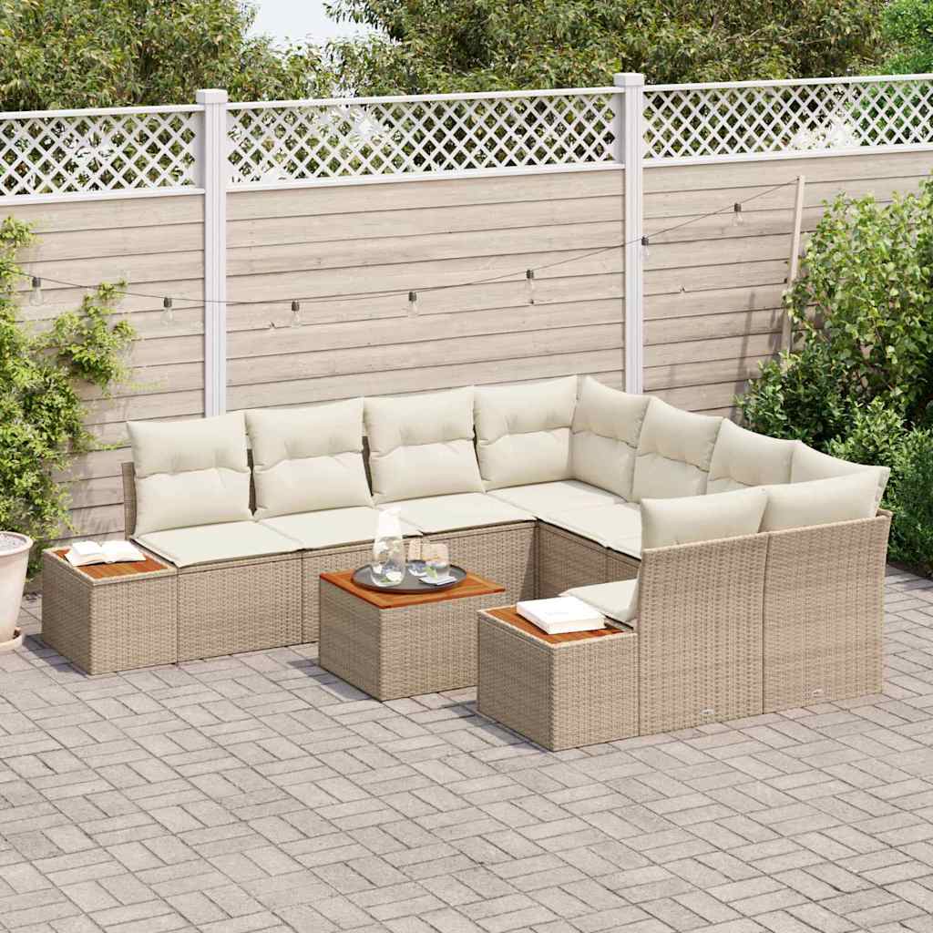 Conjunto de sofá de jardín 9 pcs Beige Poliratán