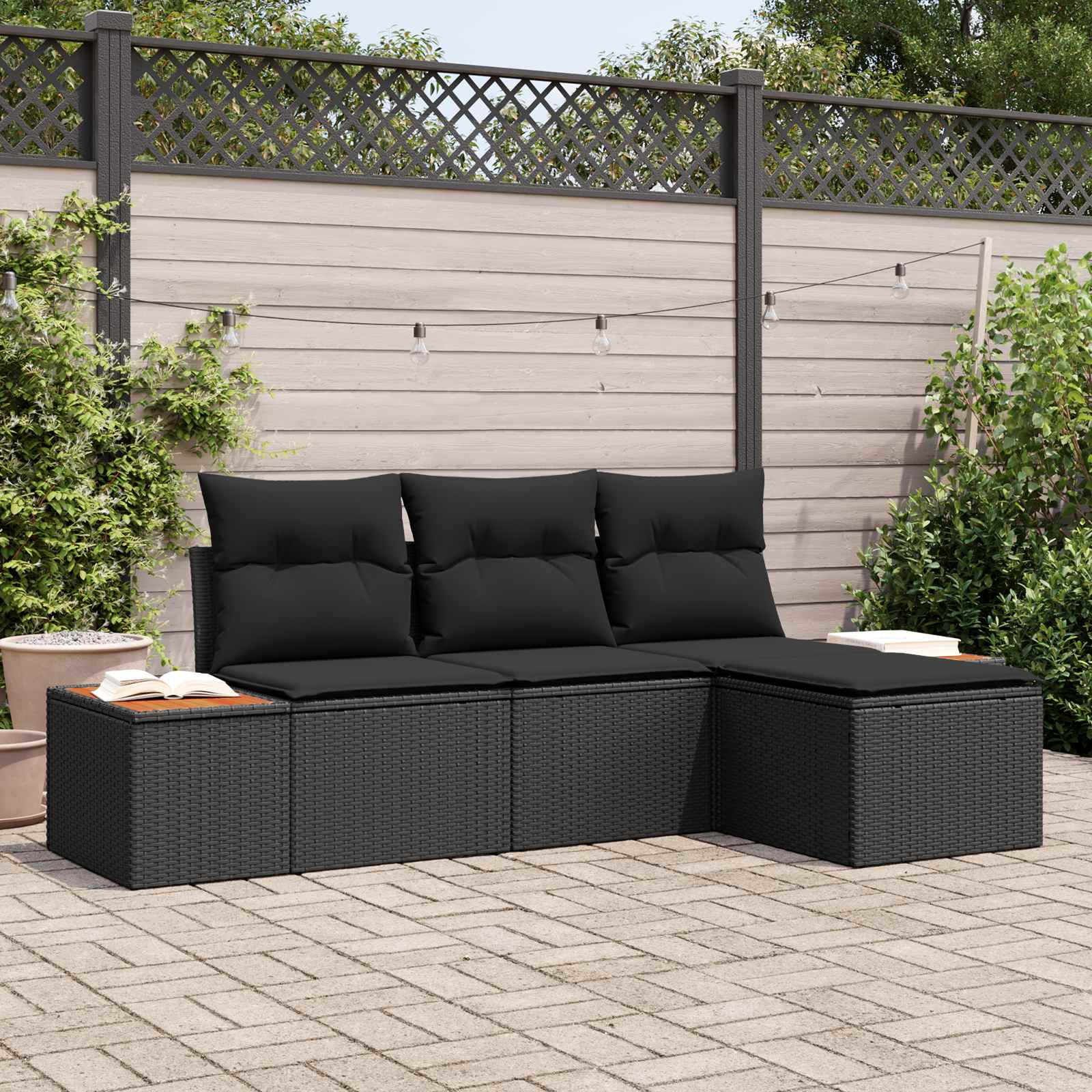 Conjunto de sofá de jardín 4 pcs Gris Rattan de Poliéster