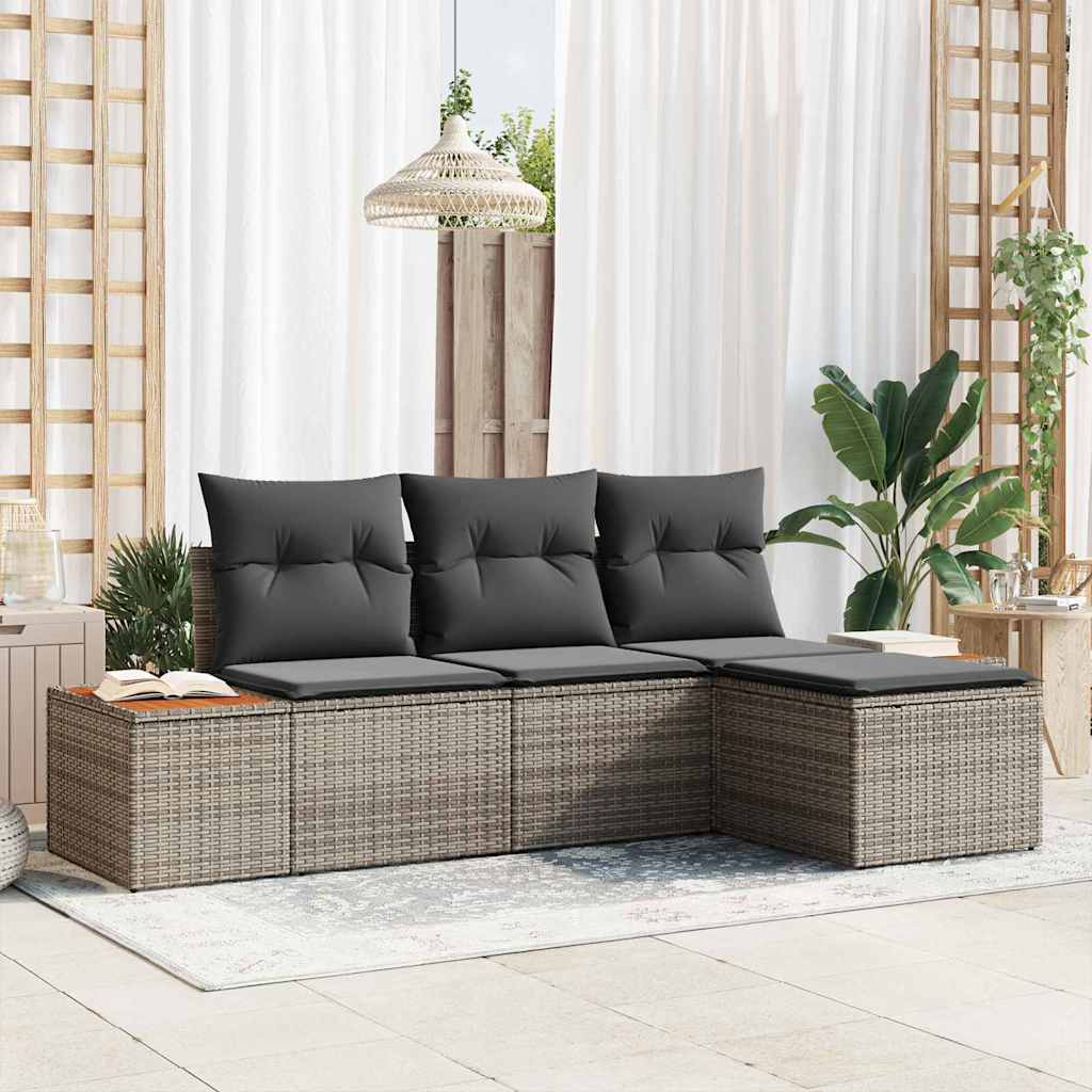 Conjunto de sofá de jardín 4 pcs Gris Rattan de Poliéster