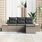 Conjunto de sofá de jardín 4 pcs Gris Rattan de Poliéster