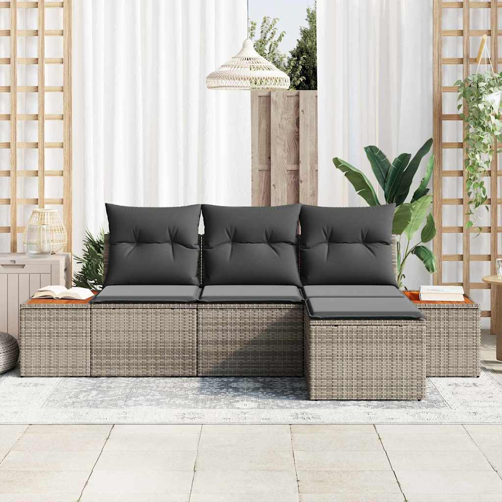 Conjunto de sofá de jardín 4 pcs Gris Rattan de Poliéster