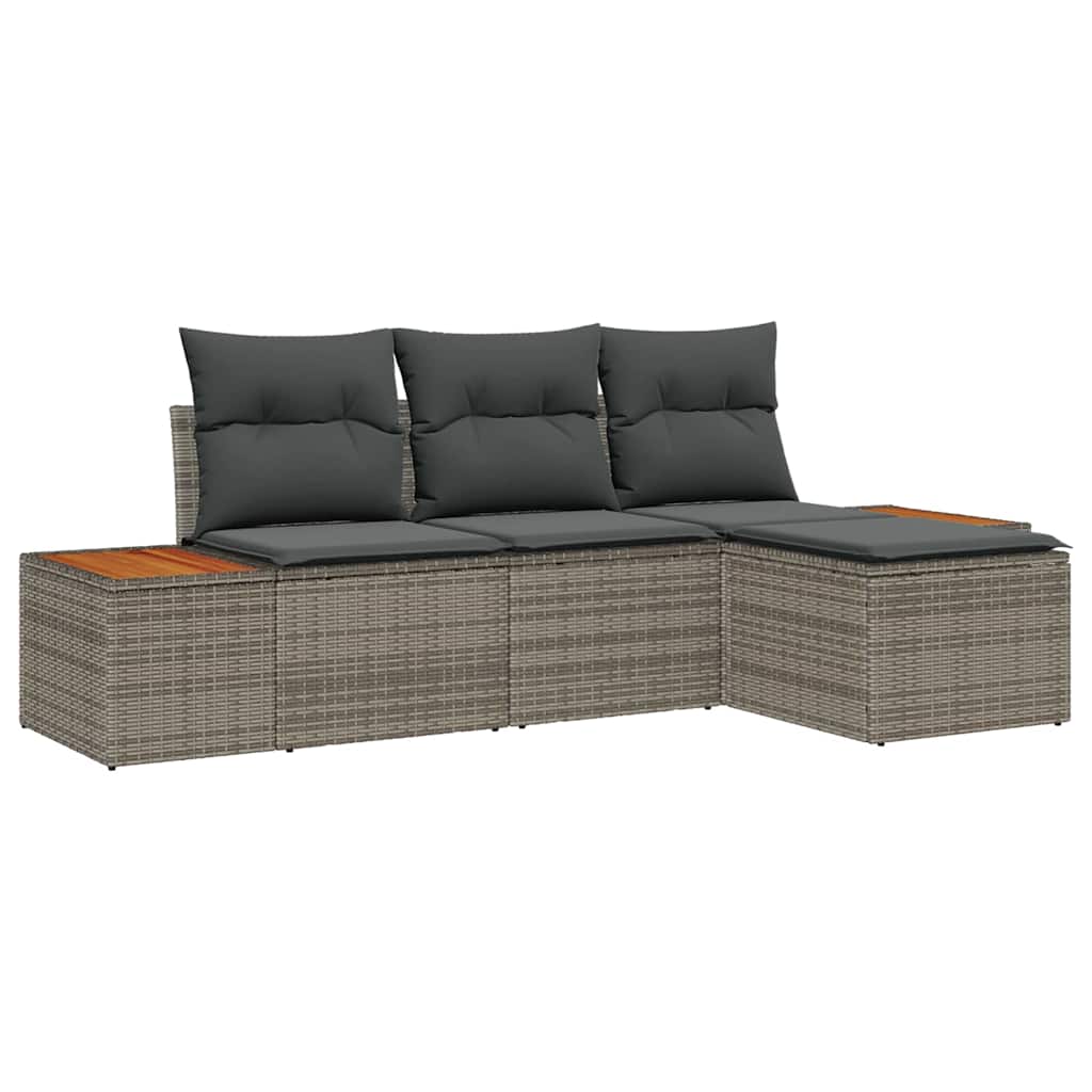 Conjunto de sofá de jardín 4 pcs Gris Rattan de Poliéster
