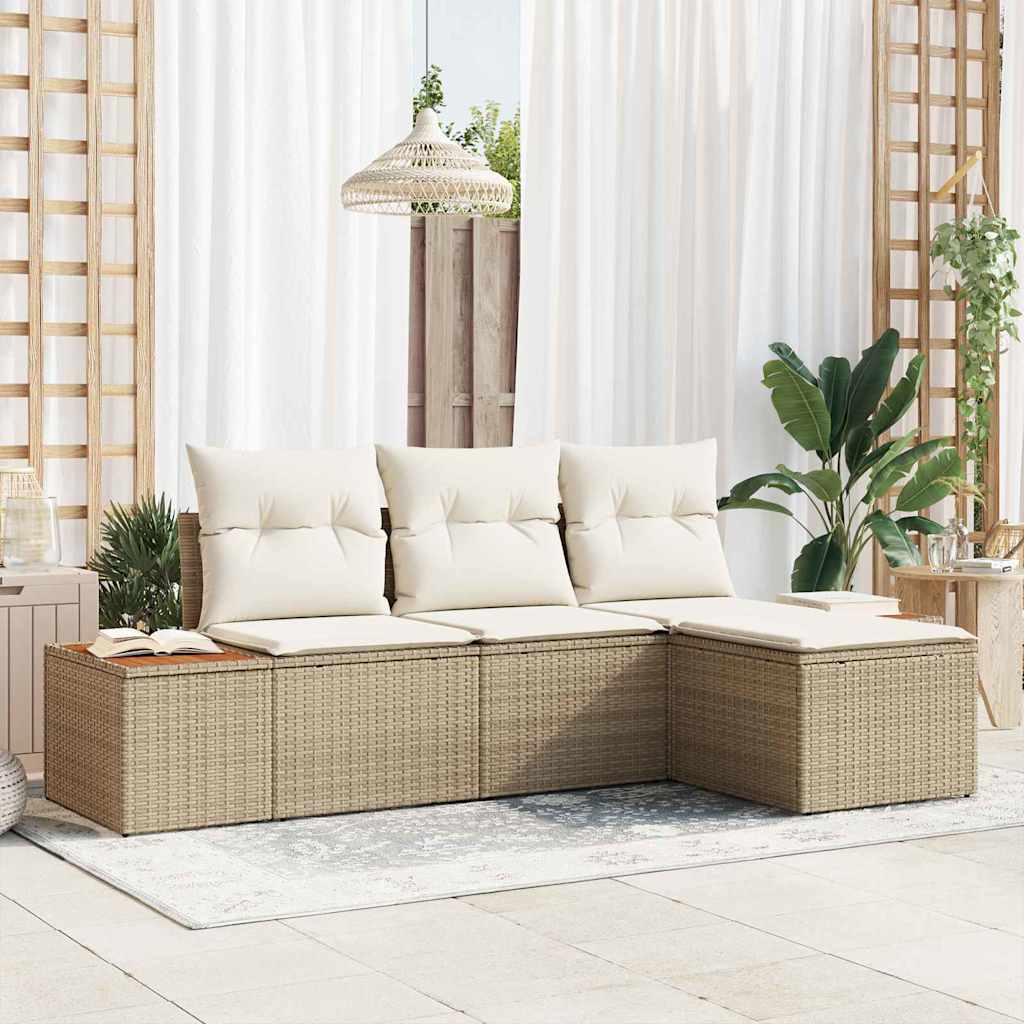 Conjunto de sofá de jardín 4 pcs Gris Rattan de Poliéster