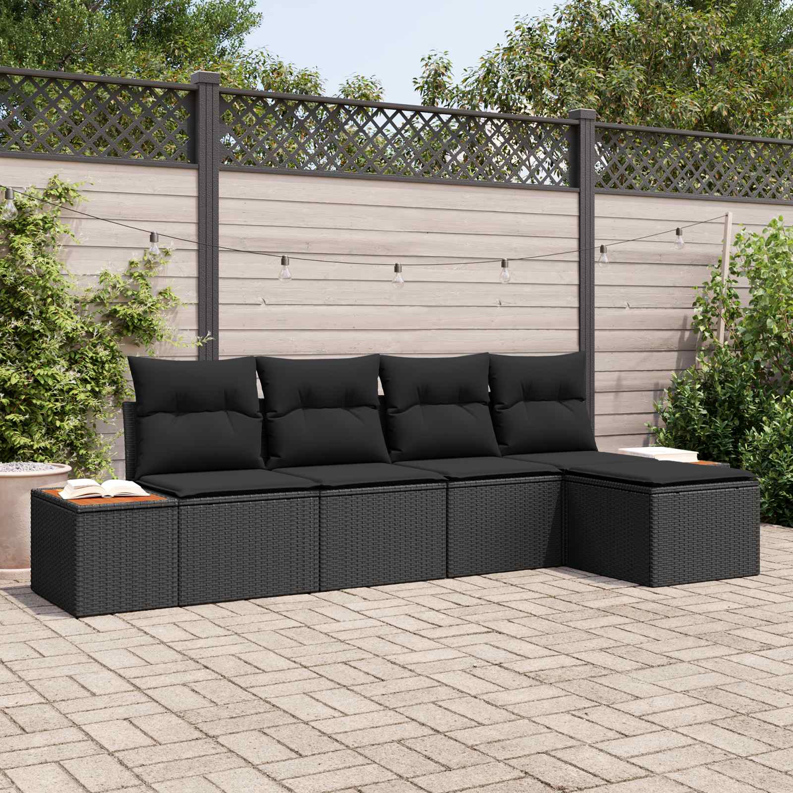 Conjunto de sofás de jardín 6 pcs Negro ratán sintético