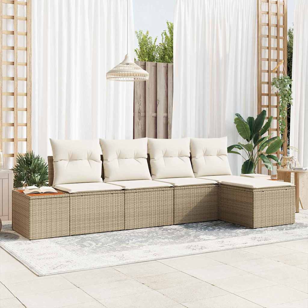 Conjunto de sofás de jardín 6 pcs Beige y Crema ratán sintético