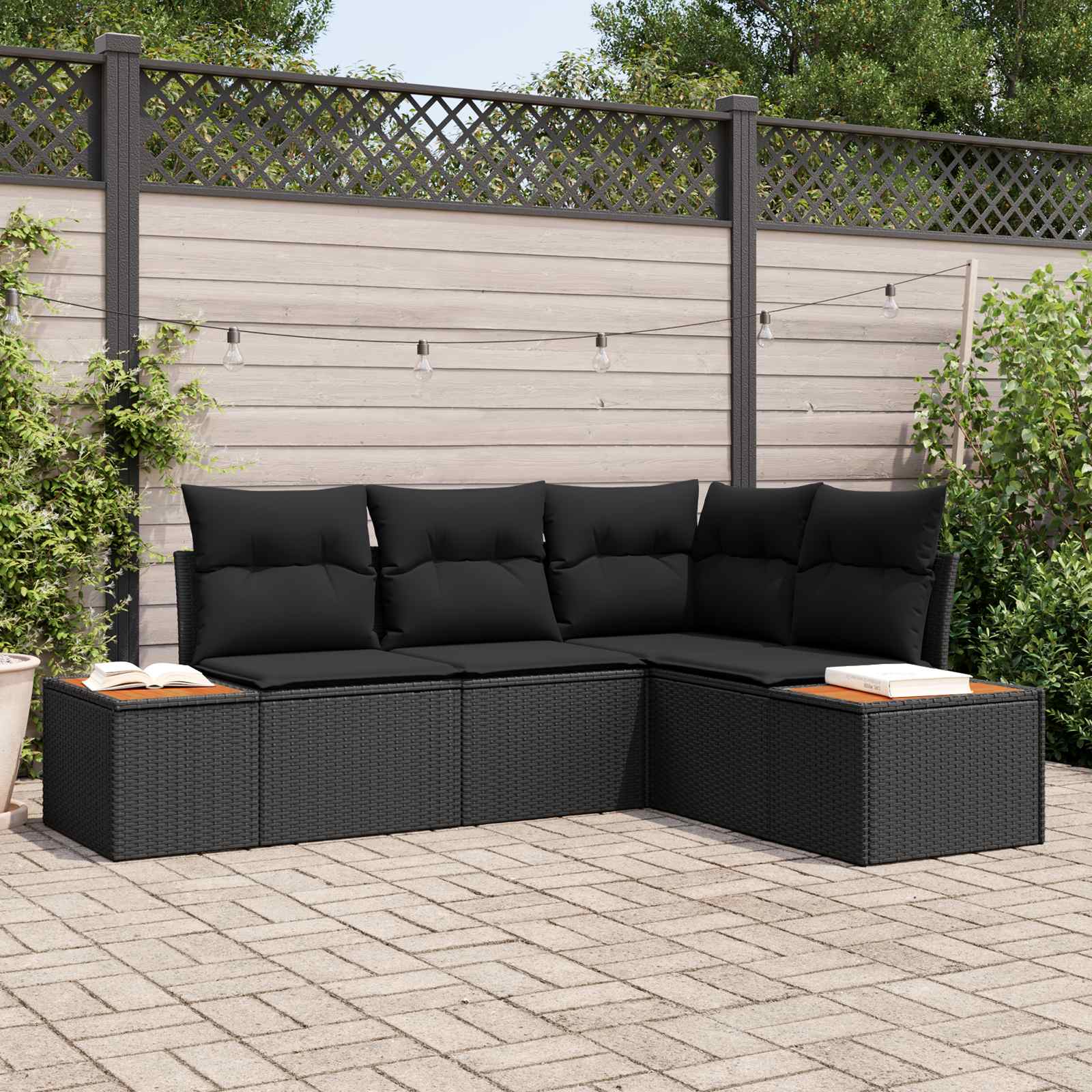 Conjunto de sofás de jardín 4 pcs Beige y Crema Ratán sintético