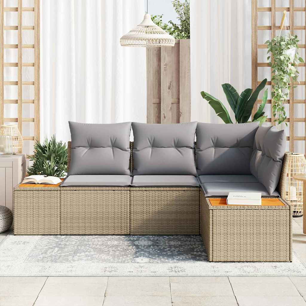 Conjunto de sofás de jardín con cojín 4 pcs Beige y Gris Claro