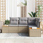 Conjunto de sofás de jardín con cojín 4 pcs Beige y Gris Claro