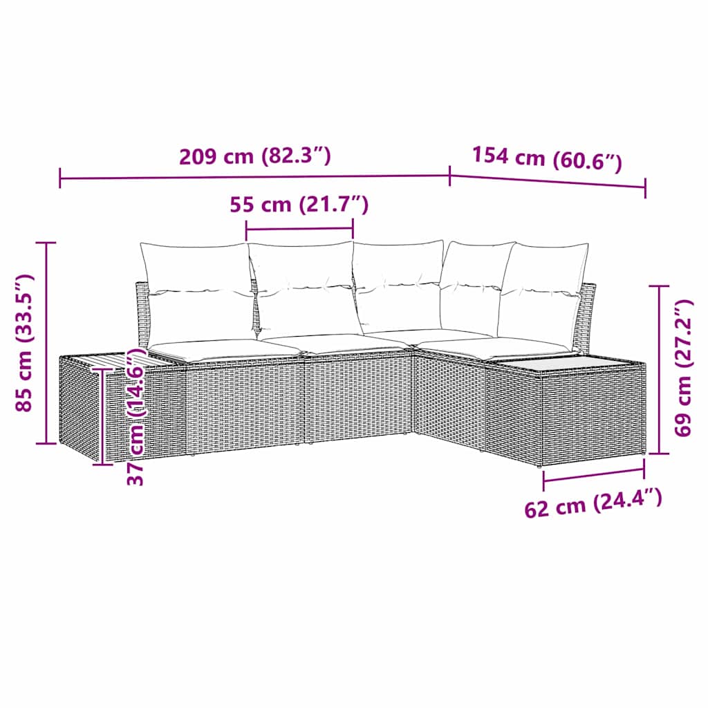 Conjunto de sofás de jardín con cojín 4 pcs Beige y Gris Claro