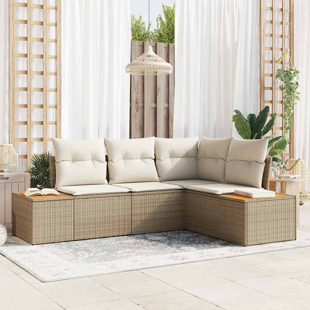 Conjunto de sofás de jardín 4 pcs Beige y Crema Ratán sintético