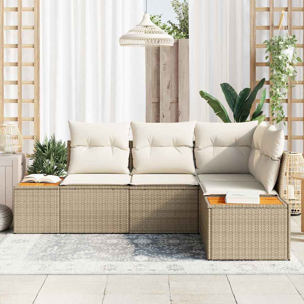 Conjunto de sofás de jardín 4 pcs Beige y Crema Ratán sintético