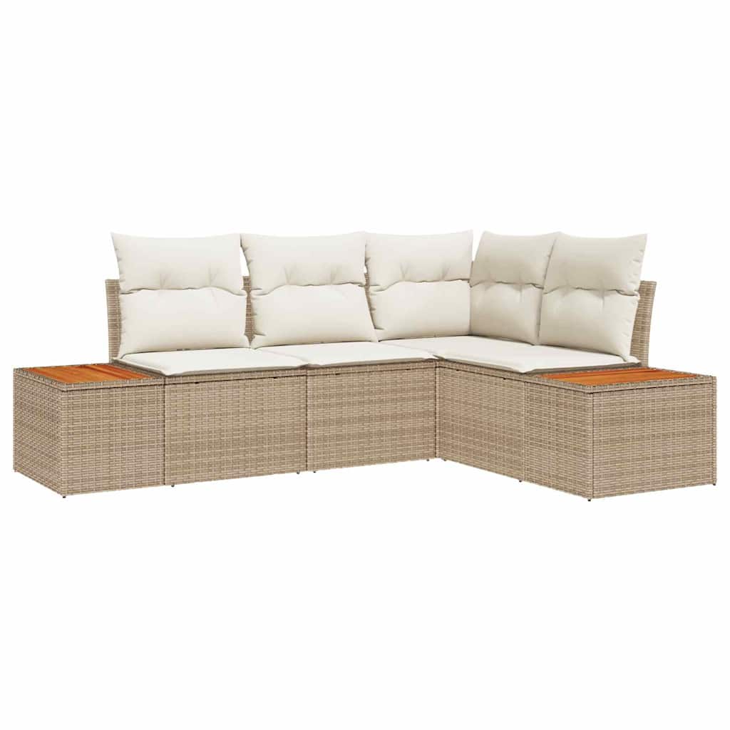 Conjunto de sofás de jardín 4 pcs Beige y Crema Ratán sintético