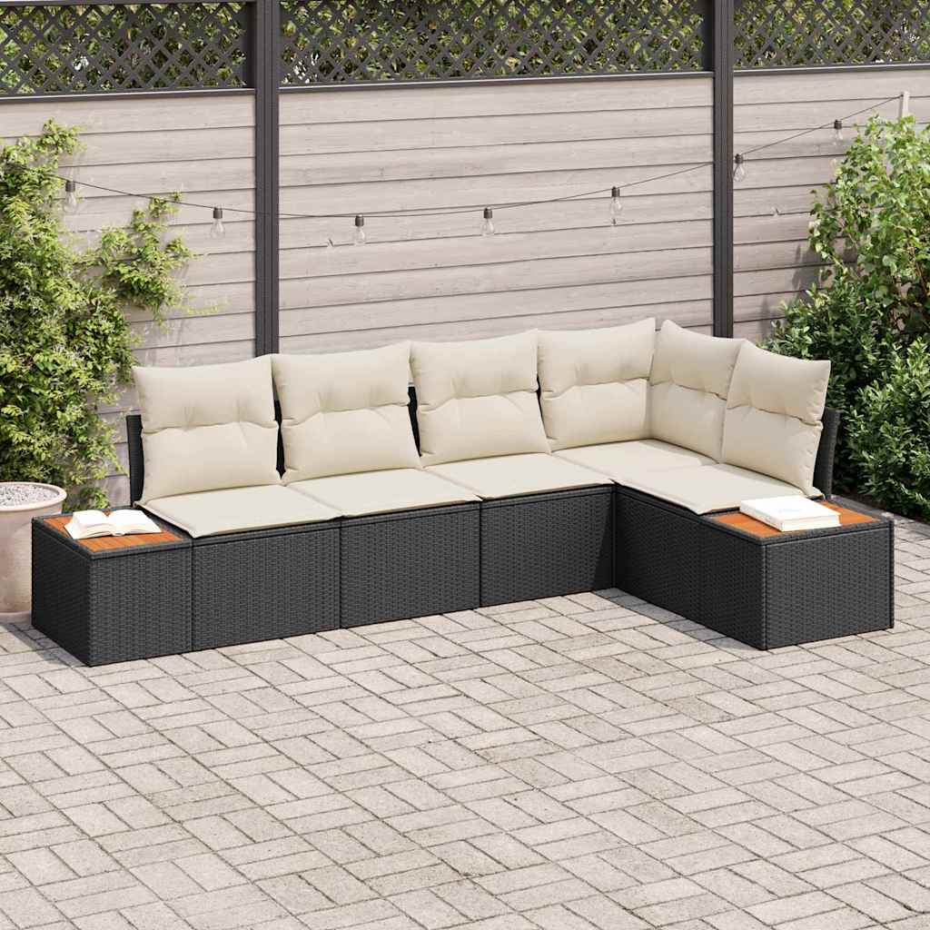 Conjunto de sofá de jardín 5 pcs beige y crema Poliratán
