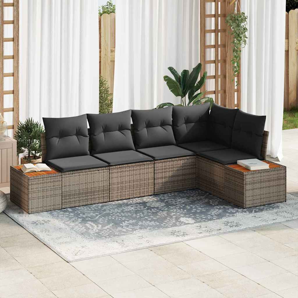 Conjunto de sofá de jardín 5 pcs beige y crema Poliratán