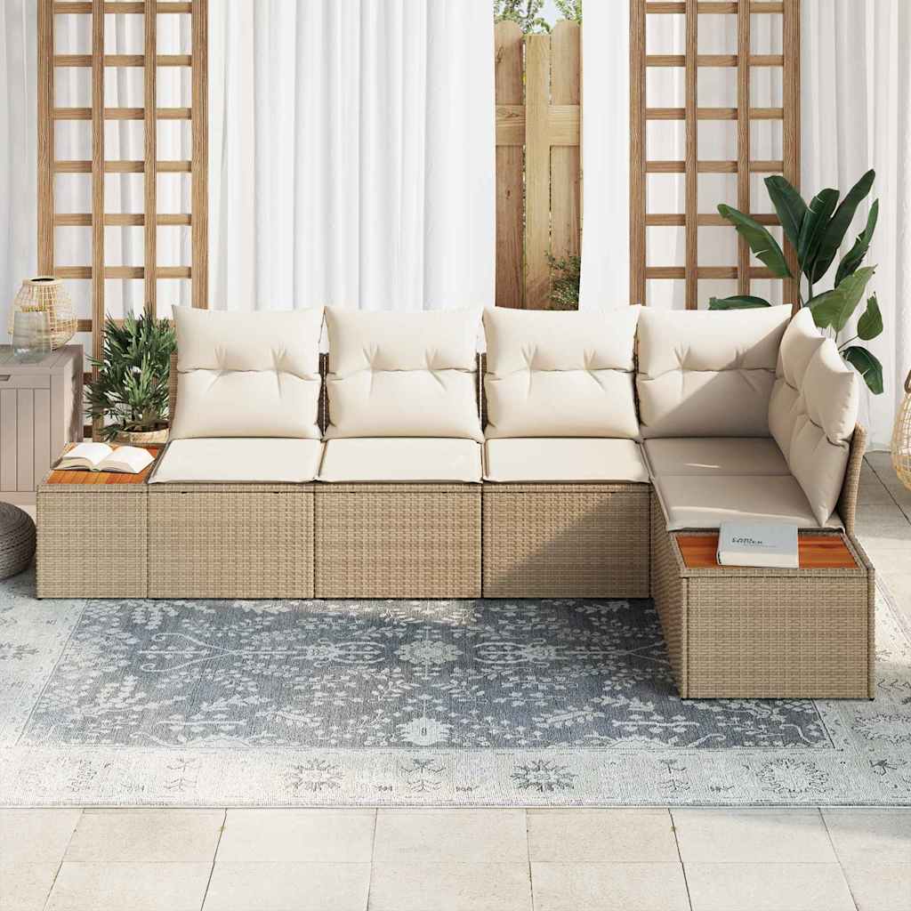 Conjunto de sofá de jardín 5 pcs beige y crema Poliratán