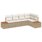 Conjunto de sofá de jardín 5 pcs beige y crema Poliratán