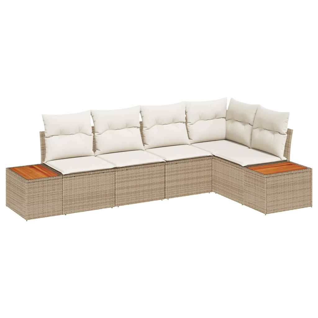 Conjunto de sofá de jardín 5 pcs beige y crema Poliratán