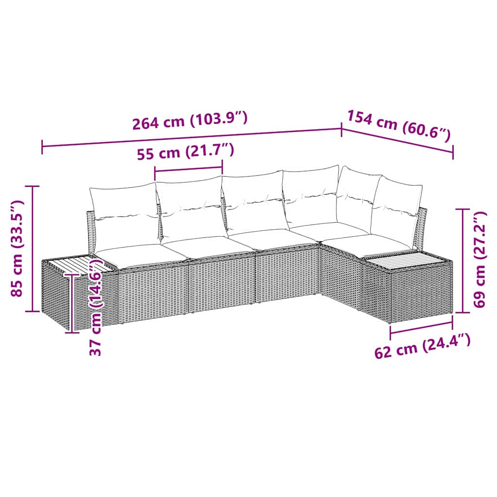 Conjunto de sofá de jardín 5 pcs beige y crema Poliratán