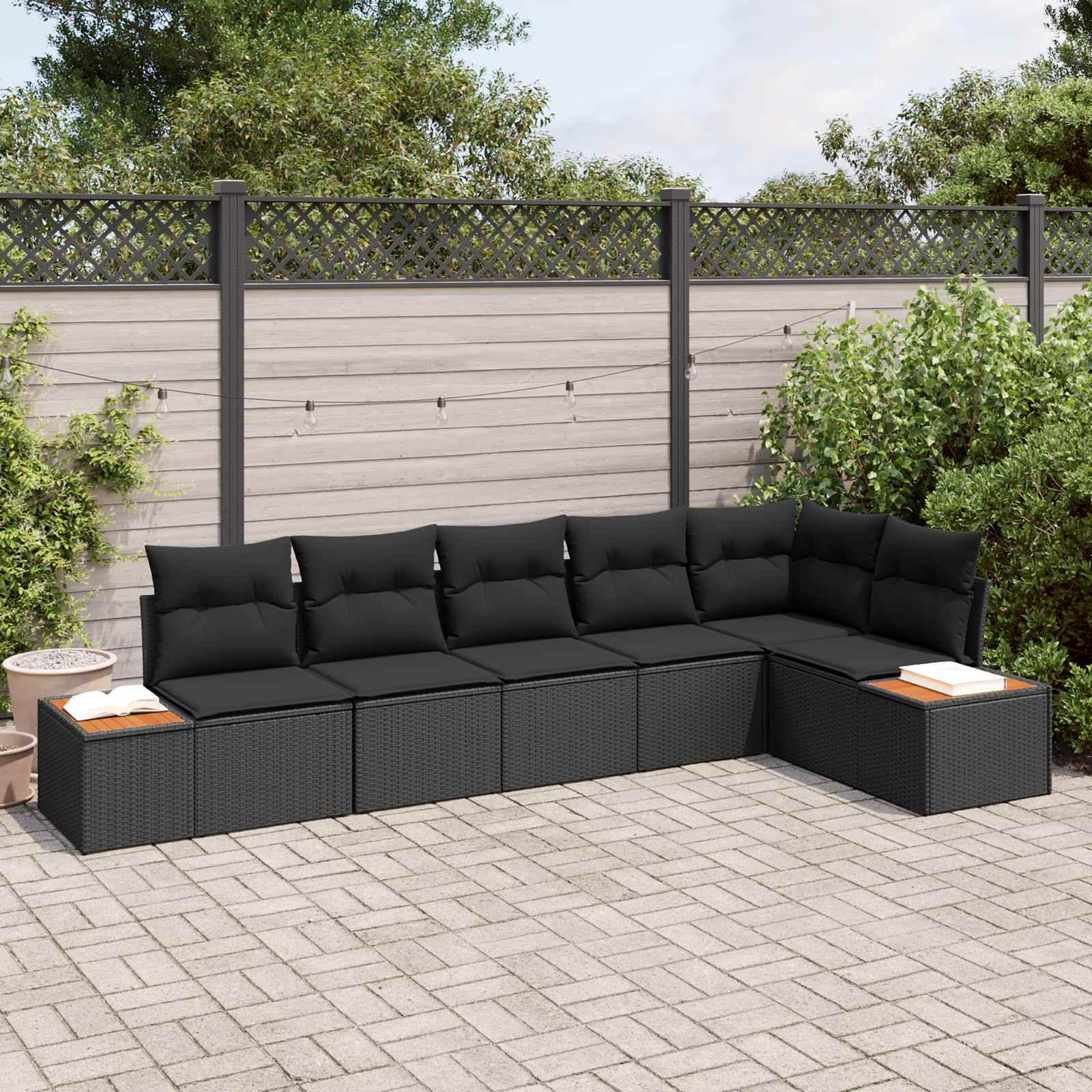 Conjunto de sofás de jardín 6 pcs Beige y Crema Ratán sintético