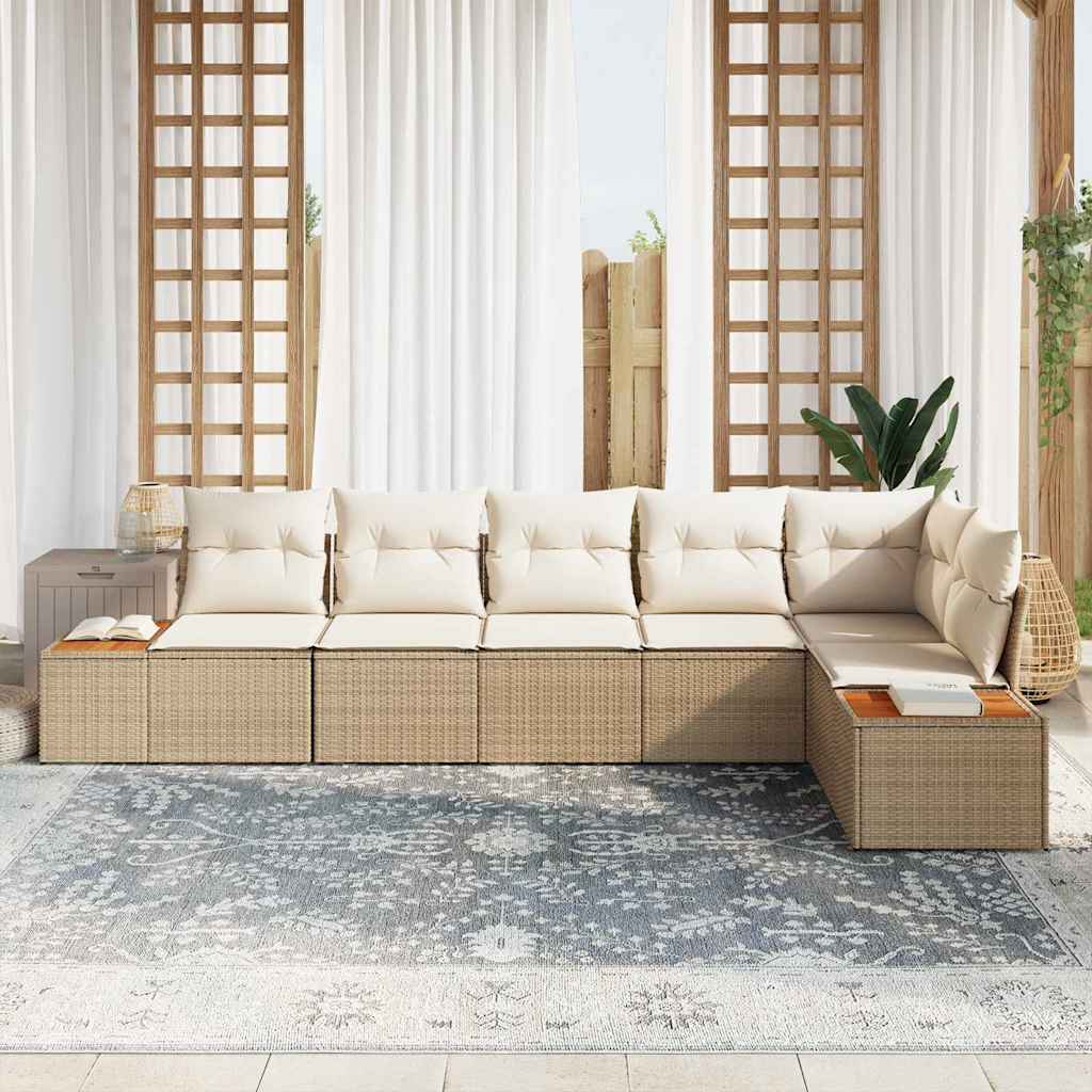 Conjunto de sofás de jardín 6 pcs Beige y Crema Ratán sintético