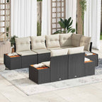 Conjunto de sofás de jardín 7 pcs Negro y crema Ratán sintético
