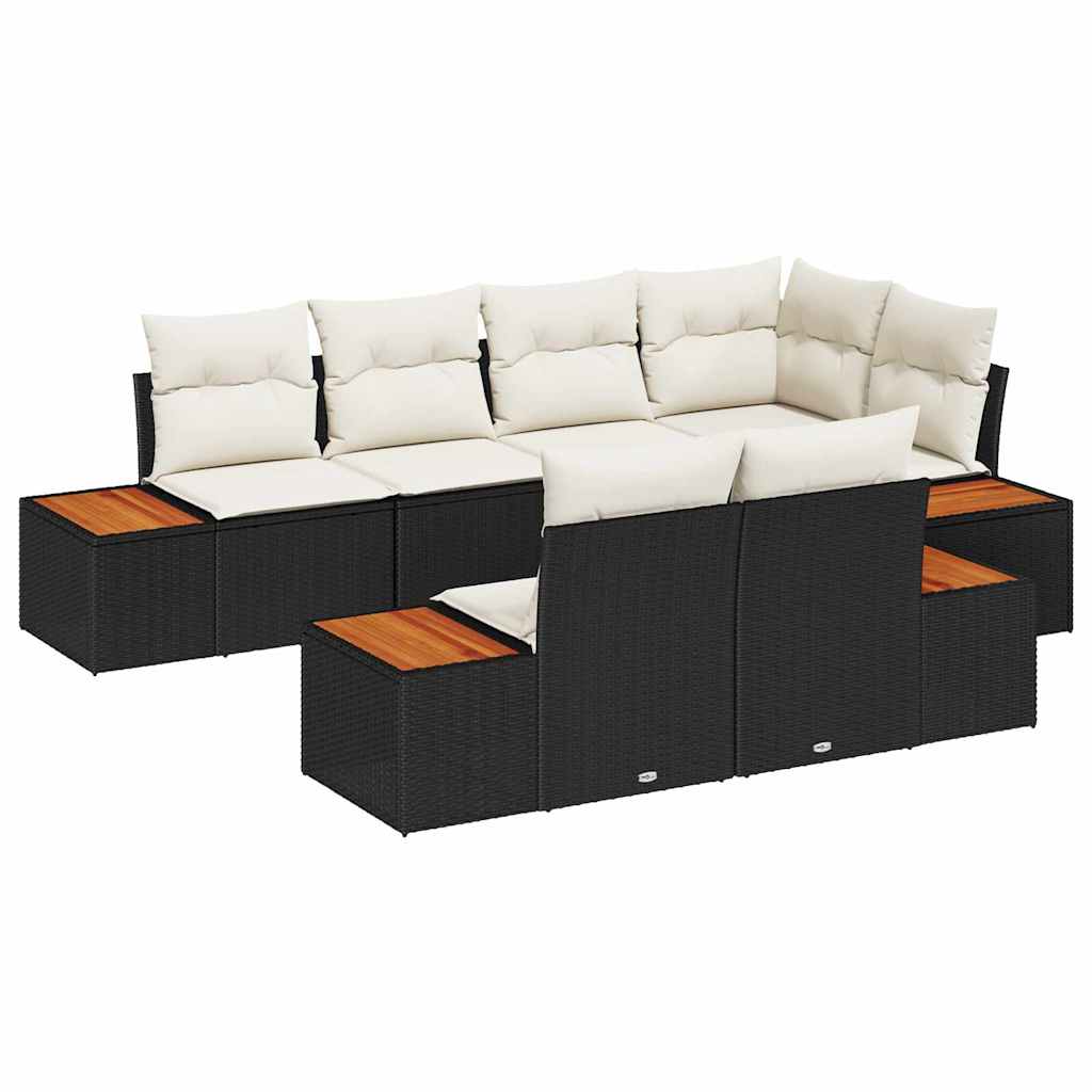 Conjunto de sofás de jardín 7 pcs Negro y crema Ratán sintético