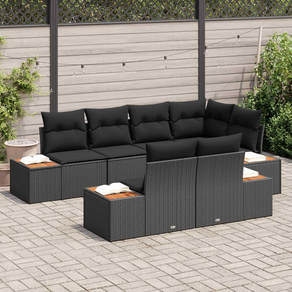 Conjunto de sofás de jardín 7 pcs Negro Ratán sintético