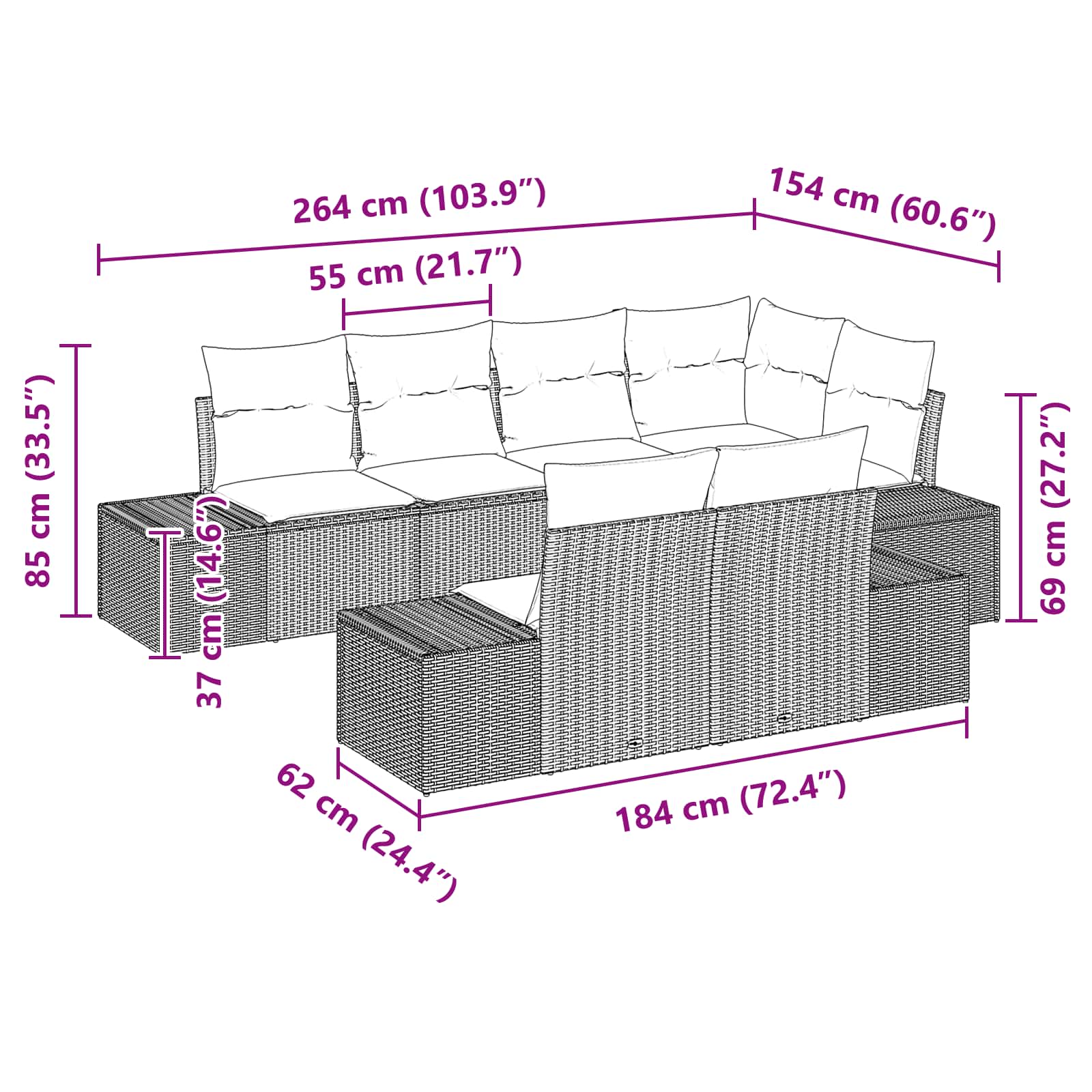 Conjunto de sofás de jardín 7 pcs Negro Ratán sintético