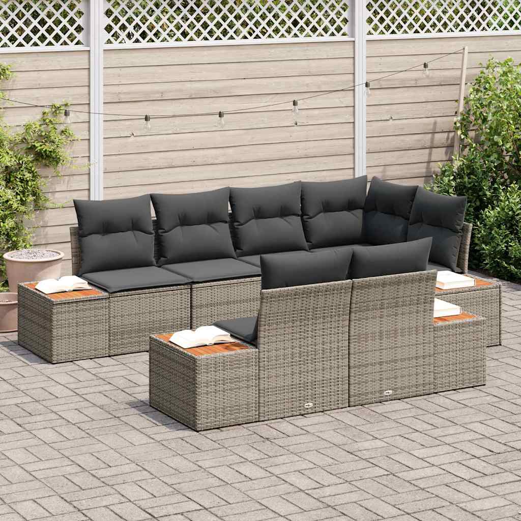 Conjunto de sofás de jardín 7 pcs Gris Ratán sintético