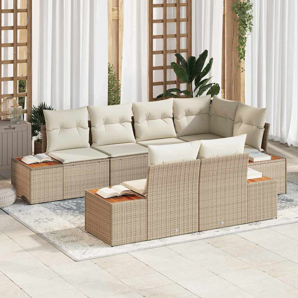 Conjunto de sofás de jardín 7 pcs Beige y Crema Ratán sintético