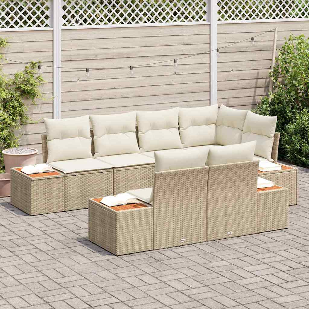Conjunto de sofás de jardín 7 pcs Beige y Crema Ratán sintético