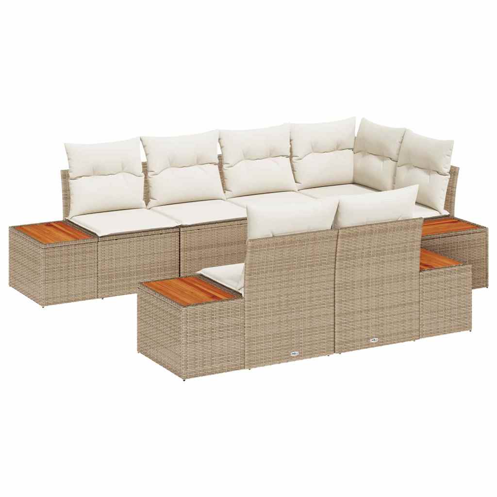 Conjunto de sofás de jardín 7 pcs Beige y Crema Ratán sintético