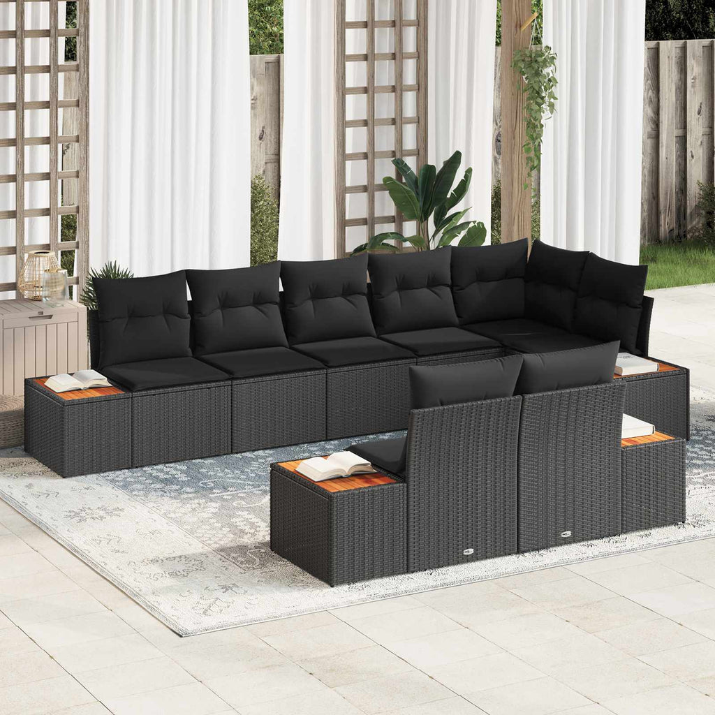 Conjunto de sofás de jardín 8 pcs Negro Ratán sintético