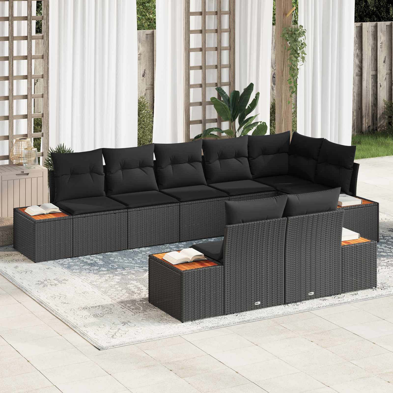 Conjunto de sofás de jardín 8 pcs Negro Ratán sintético