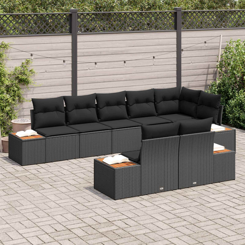 Conjunto de sofás de jardín 8 pcs Negro Ratán sintético