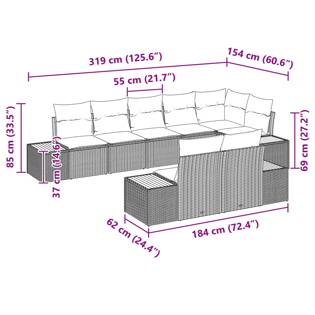 Conjunto de sofás de jardín 8 pcs Negro Ratán sintético