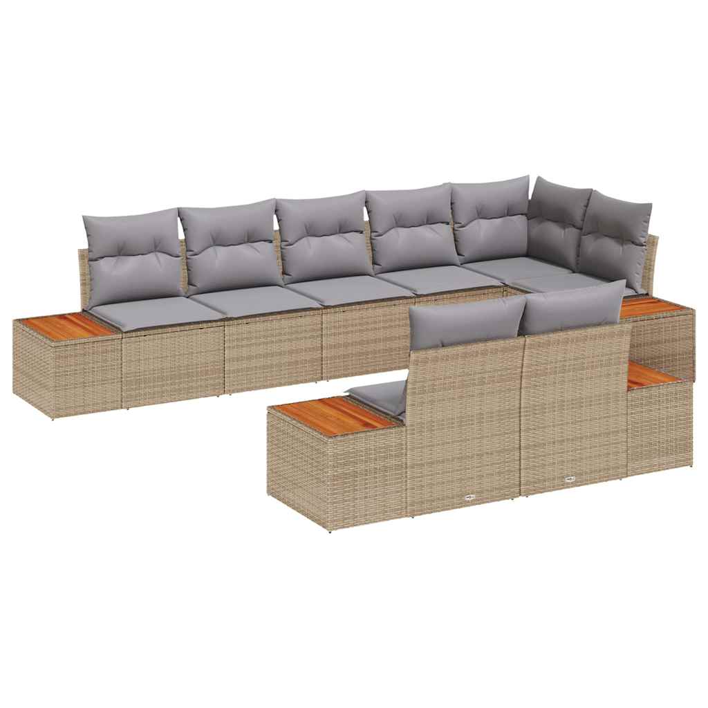Conjunto de sofás de jardín con cojín 8 pcs Beige y Gris Claro