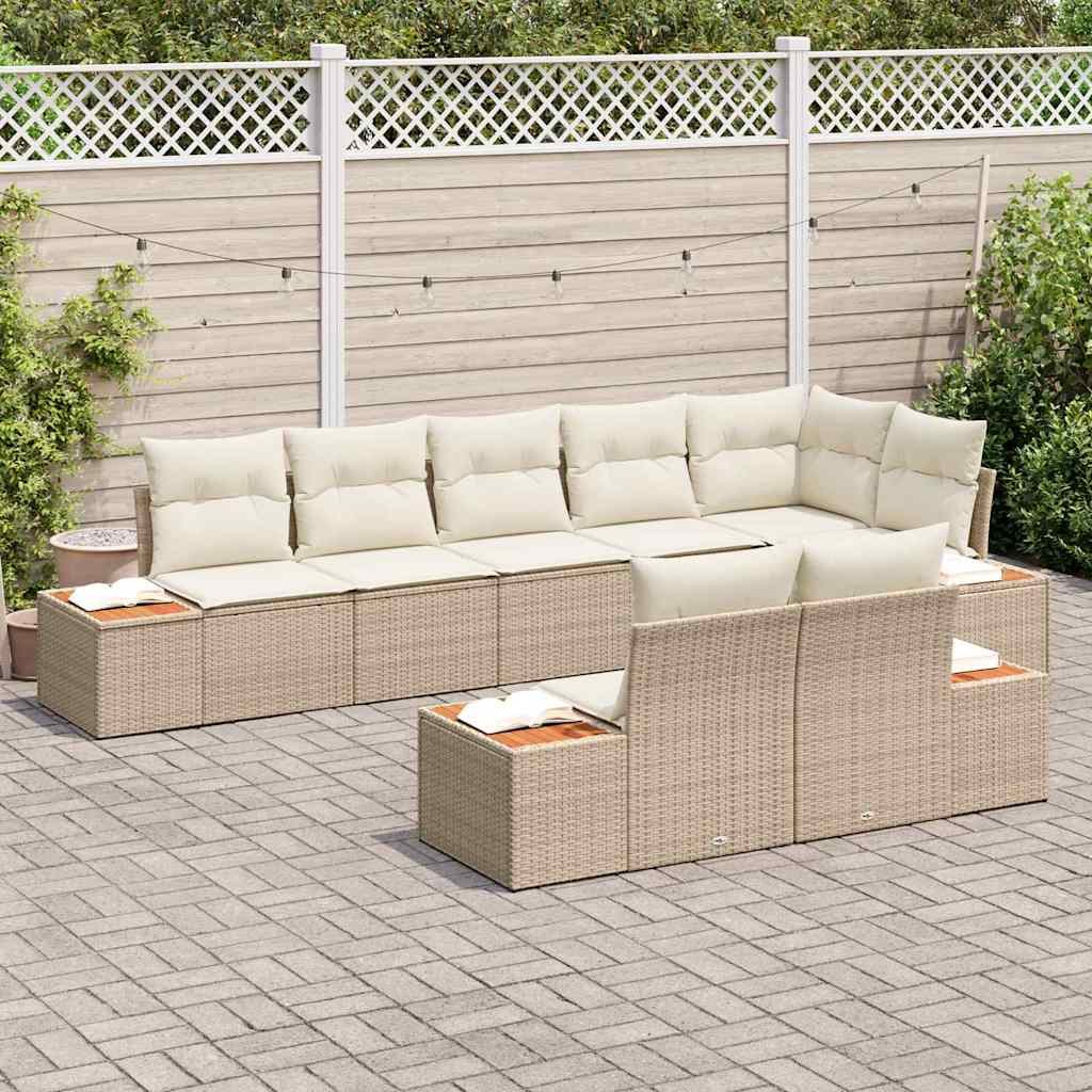 Conjunto de sofás de jardín 8 pcs Beige y Crema Ratán sintético