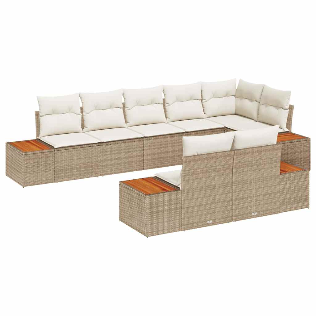 Conjunto de sofás de jardín 8 pcs Beige y Crema Ratán sintético