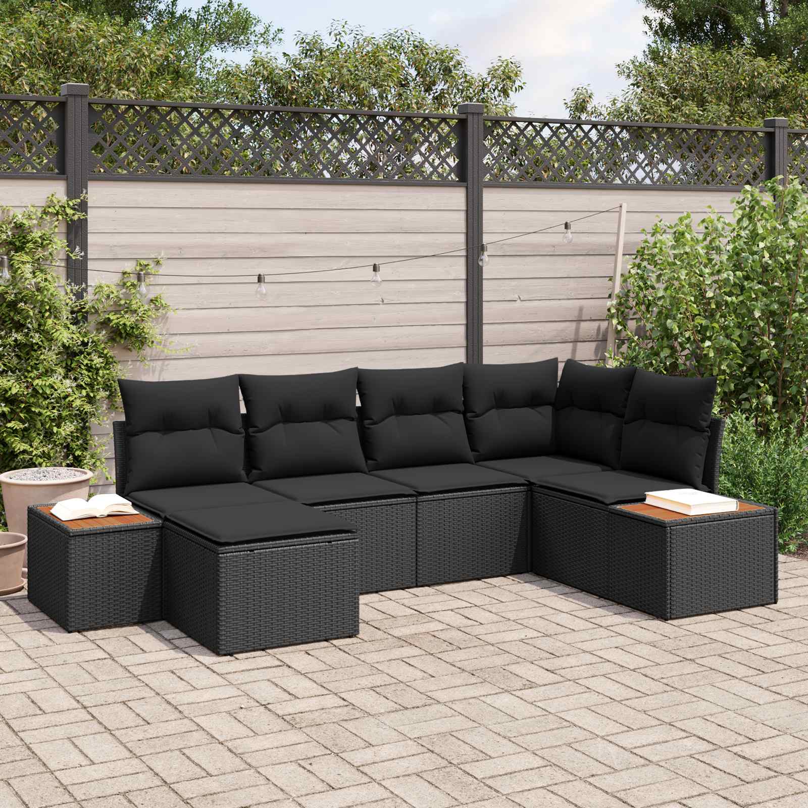 Conjunto de sofás de jardín 7 pcs Beige y Crema Ratán sintético